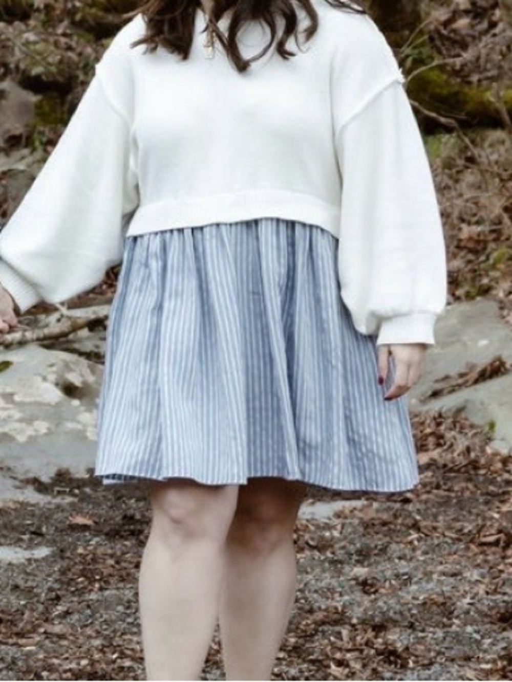 Sofie‎ the Label Mixed Media Sweater Dress Blue Stripe Size L